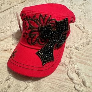 Women's Beaded Cross Pink Hat